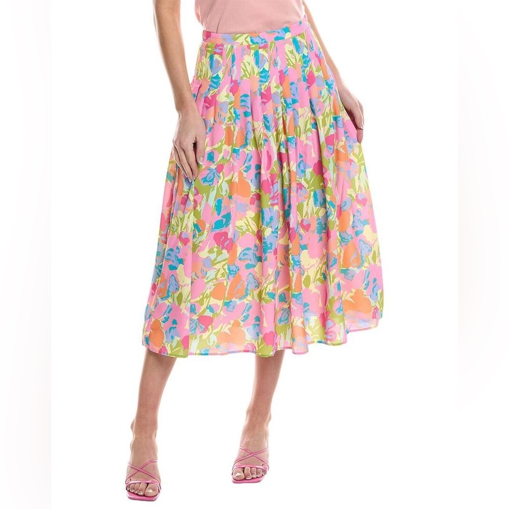 CROSBY by Mollie Burch Mallie Pleated Side Zip Midi Skirt in Floral Haze XL - Picture 3 of 8